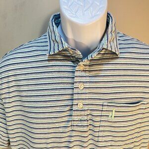 johnnie-O Men's white, green & blue striped Hangin-Out golf polo shirt Medium M